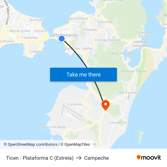 Ticen - Plataforma C (Estrela) to Campeche map