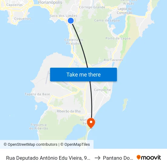 Rua Deputado Antônio Edu Vieira, 94 (001) to Pantano Do Sul map