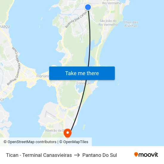 Tican - Terminal Canasvieiras to Pantano Do Sul map