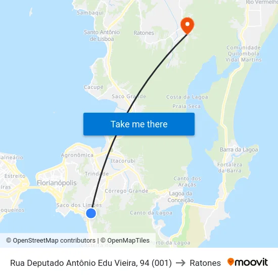 Rua Deputado Antônio Edu Vieira, 94 (001) to Ratones map