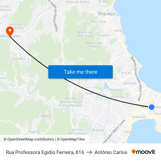 Rua Professora Egídio Ferreira, 816 to Antônio Carlos map