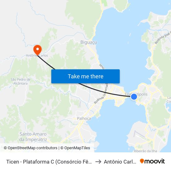 Ticen - Plataforma C (Consórcio Fênix) to Antônio Carlos map