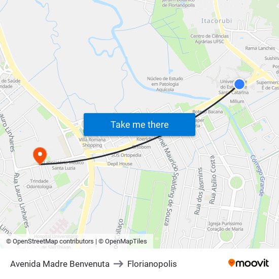 Avenida Madre Benvenuta to Florianopolis map