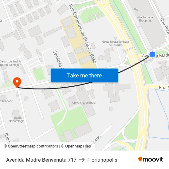 Avenida Madre Benvenuta 717 to Florianopolis map
