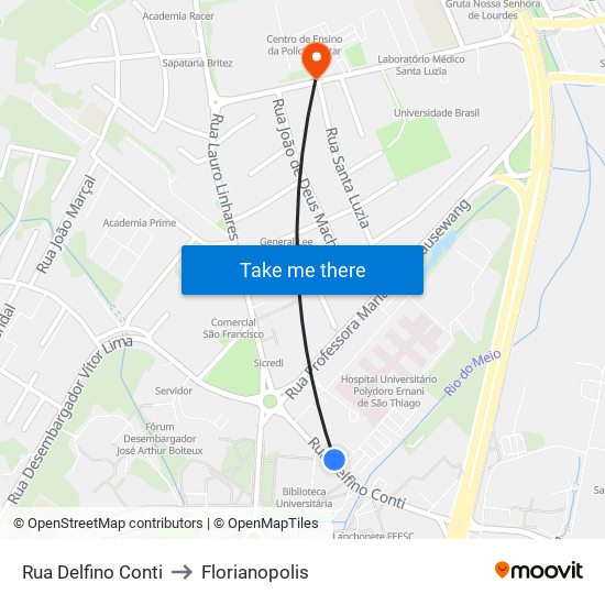 Rua Delfino Conti to Florianopolis map