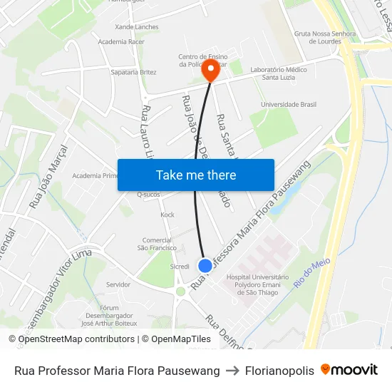 Rua Professor Maria Flora Pausewang to Florianopolis map