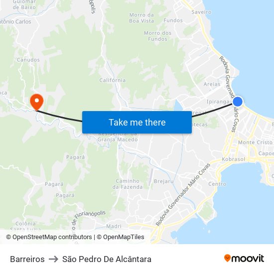 Barreiros to São Pedro De Alcântara map