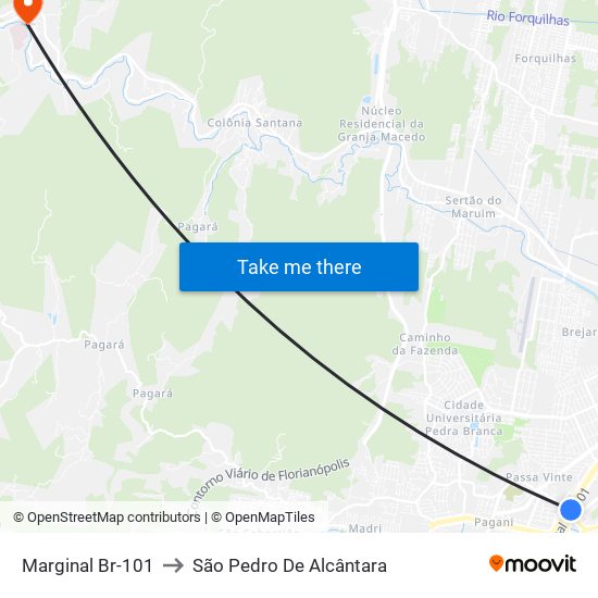 Marginal Br-101 to São Pedro De Alcântara map