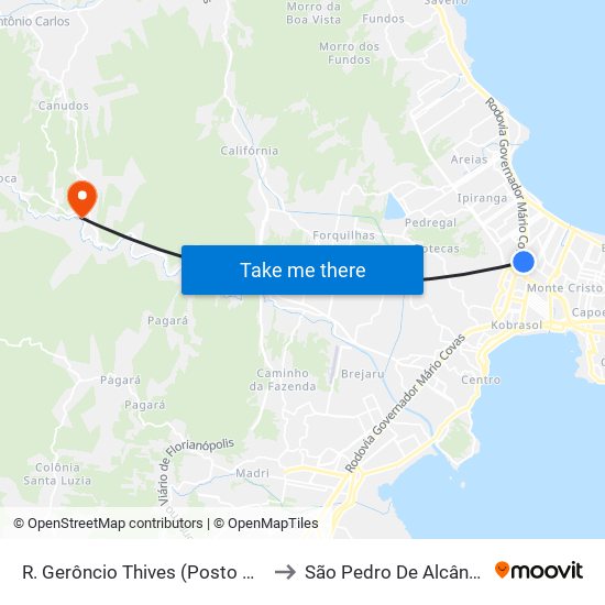R. Gerôncio Thives (Posto Galo) to São Pedro De Alcântara map
