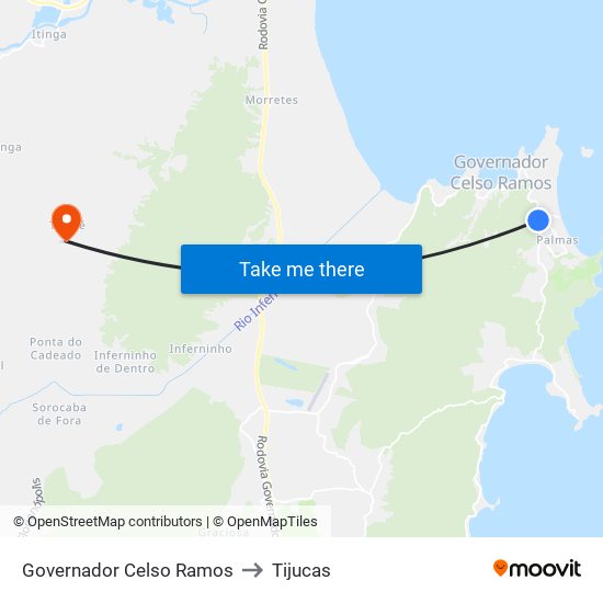 Governador Celso Ramos to Tijucas map