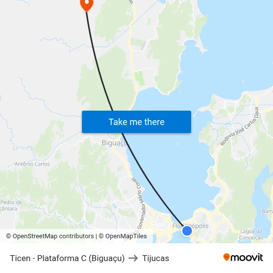 Ticen - Plataforma C (Biguaçu) to Tijucas map