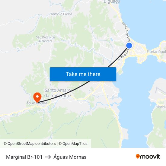 Marginal Br-101 to Águas Mornas map