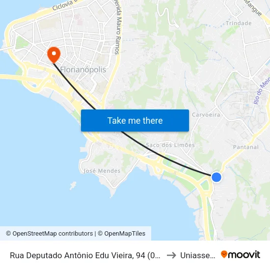 Rua Deputado Antônio Edu Vieira, 94 (001) to Uniasselvi map