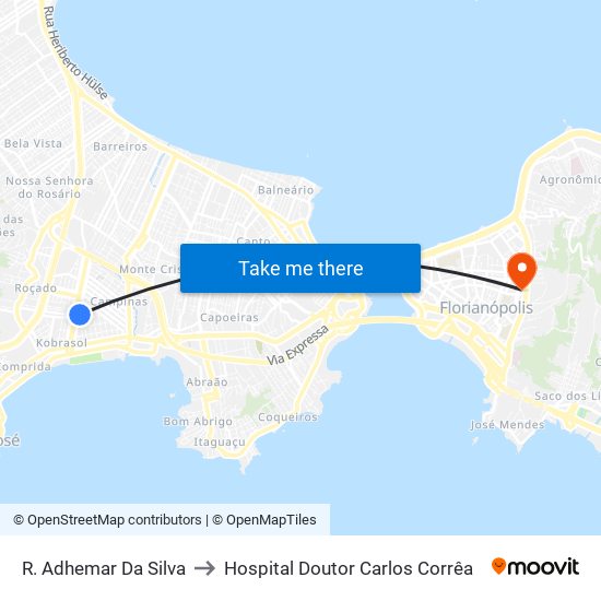 R. Adhemar Da Silva to Hospital Doutor Carlos Corrêa map