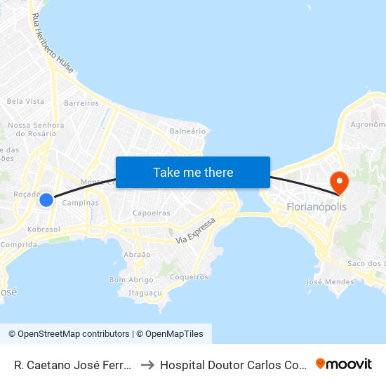 R. Caetano José Ferreira to Hospital Doutor Carlos Corrêa map