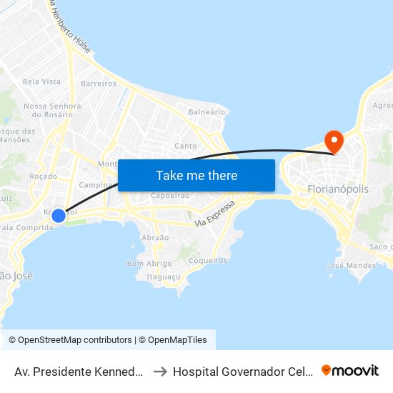 Av. Presidente Kennedy (Cassol) to Hospital Governador Celso Ramos map