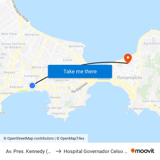 Av. Pres. Kennedy (Orion) to Hospital Governador Celso Ramos map