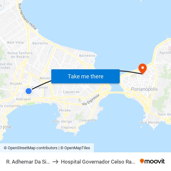 R. Adhemar Da Silva to Hospital Governador Celso Ramos map