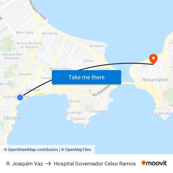 R. Joaquim Vaz to Hospital Governador Celso Ramos map