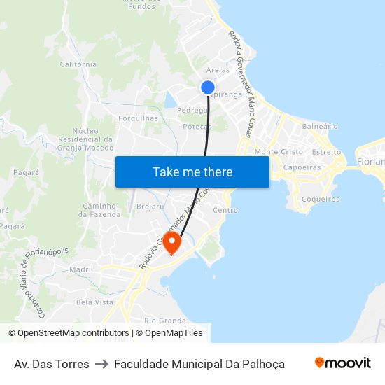 Av. Das Torres to Faculdade Municipal Da Palhoça map