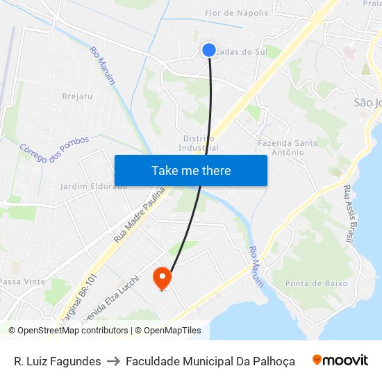 R. Luiz Fagundes to Faculdade Municipal Da Palhoça map