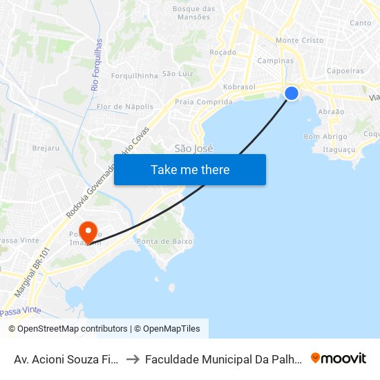 Av. Acioni Souza Filho to Faculdade Municipal Da Palhoça map