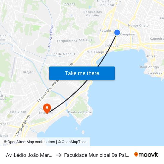 Av. Lédio João Martins to Faculdade Municipal Da Palhoça map