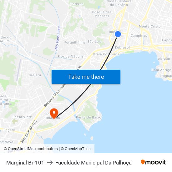 Marginal Br-101 to Faculdade Municipal Da Palhoça map