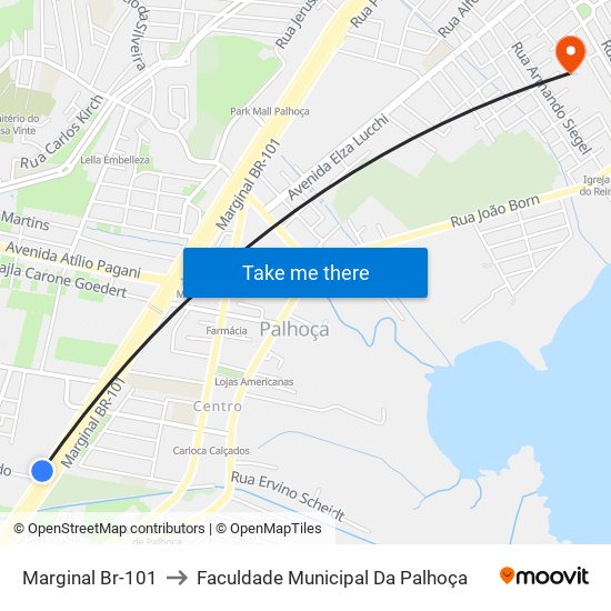 Marginal Br-101 to Faculdade Municipal Da Palhoça map