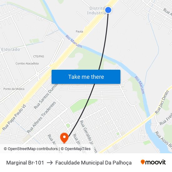 Marginal Br-101 to Faculdade Municipal Da Palhoça map