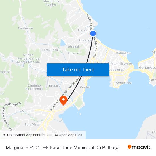 Marginal Br-101 to Faculdade Municipal Da Palhoça map