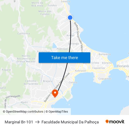 Marginal Br-101 to Faculdade Municipal Da Palhoça map