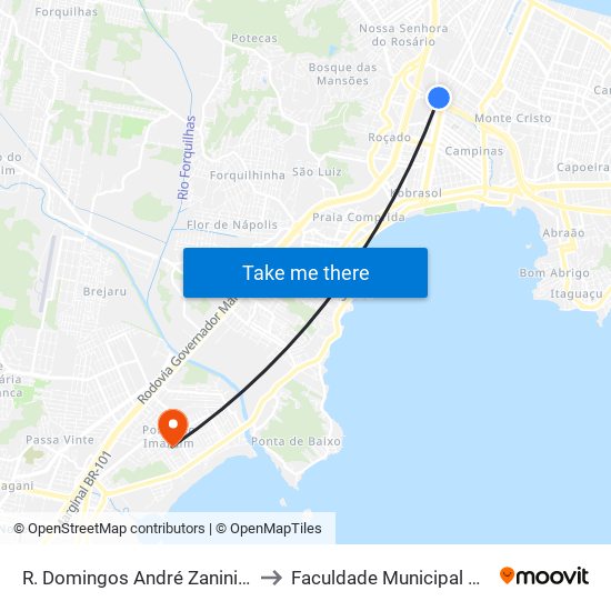 R. Domingos André Zanini - Hotel Ibis to Faculdade Municipal Da Palhoça map