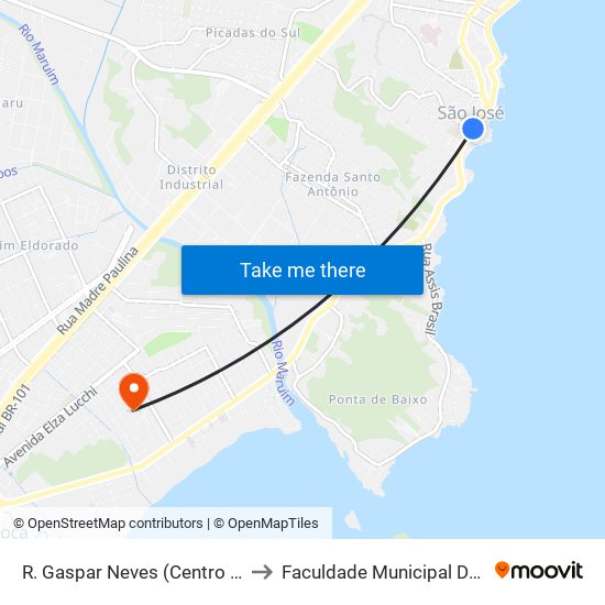 R. Gaspar Neves (Centro Histórico) to Faculdade Municipal Da Palhoça map
