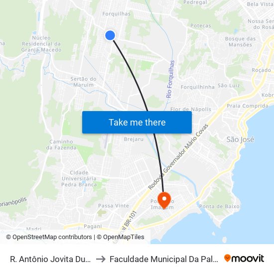 R. Antônio Jovita Duarte to Faculdade Municipal Da Palhoça map