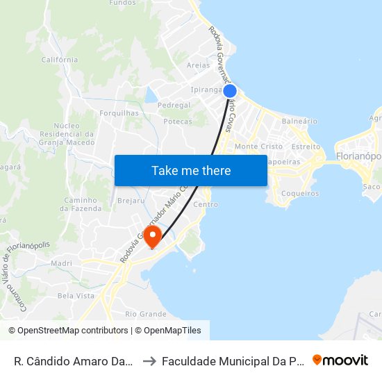 R. Cândido Amaro Damásio to Faculdade Municipal Da Palhoça map