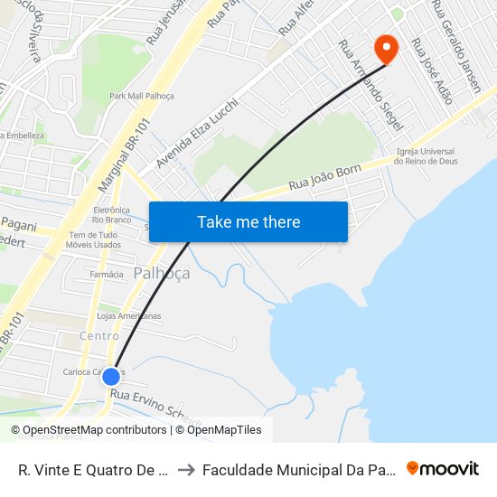R. Vinte E Quatro De Abril to Faculdade Municipal Da Palhoça map