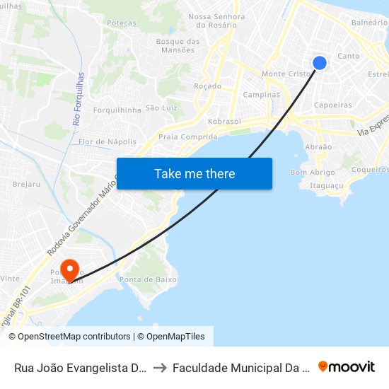 Rua João Evangelista Da Costa to Faculdade Municipal Da Palhoça map