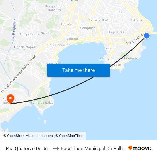 Rua Quatorze De Julho to Faculdade Municipal Da Palhoça map