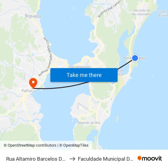 Rua Altamiro Barcelos Dutra, 1601 to Faculdade Municipal Da Palhoça map