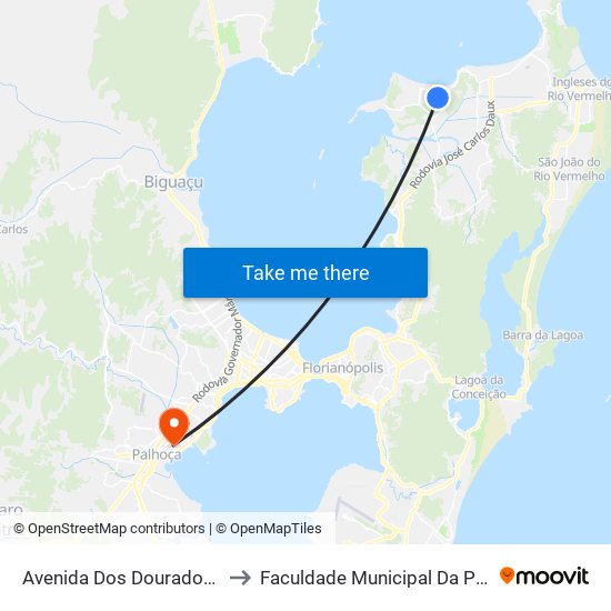 Avenida Dos Dourados, 970 to Faculdade Municipal Da Palhoça map
