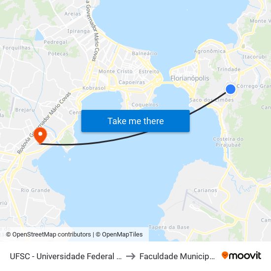 UFSC - Universidade Federal De Santa Catarina to Faculdade Municipal Da Palhoça map