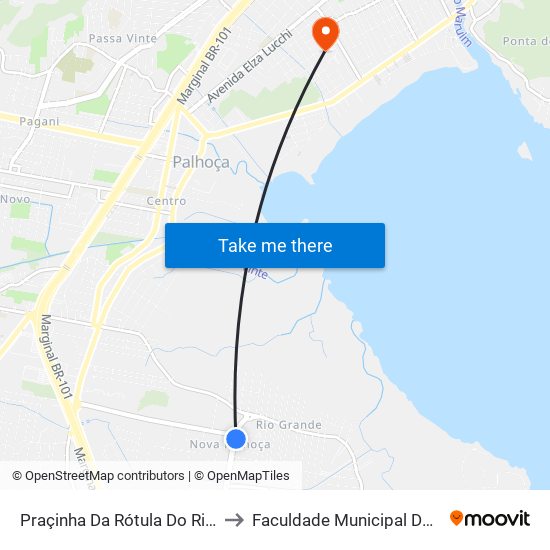 Praçinha Da Rótula Do Rio Grande to Faculdade Municipal Da Palhoça map