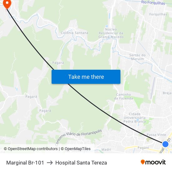 Marginal Br-101 to Hospital Santa Tereza map