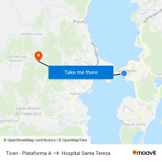 Ticen - Plataforma A to Hospital Santa Tereza map