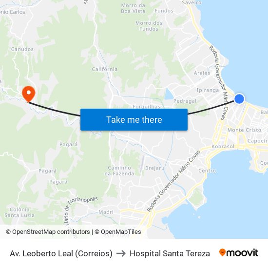 Av. Leoberto Leal (Correios) to Hospital Santa Tereza map
