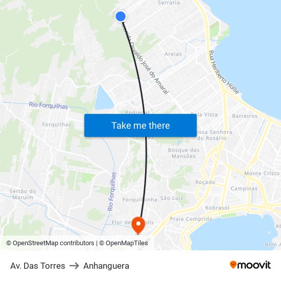 Av. Das Torres to Anhanguera map