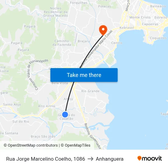 Rua Jorge Marcelino Coelho, 1086 to Anhanguera map