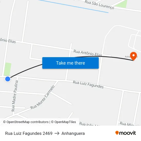 Rua Luiz Fagundes 2469 to Anhanguera map