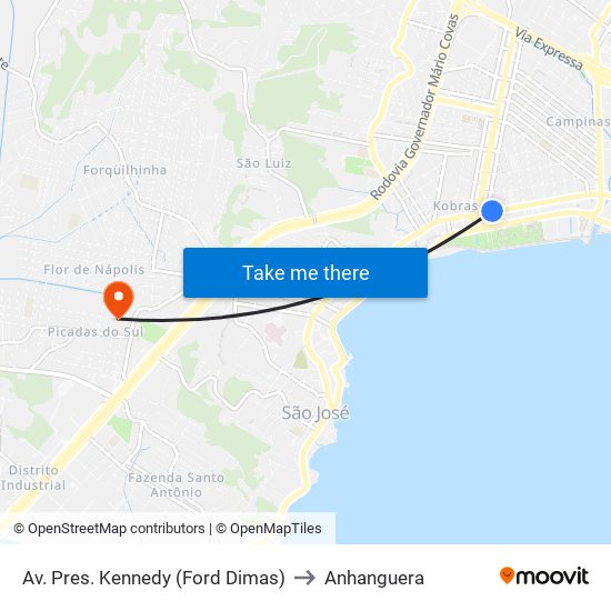 Av. Pres. Kennedy (Ford Dimas) to Anhanguera map